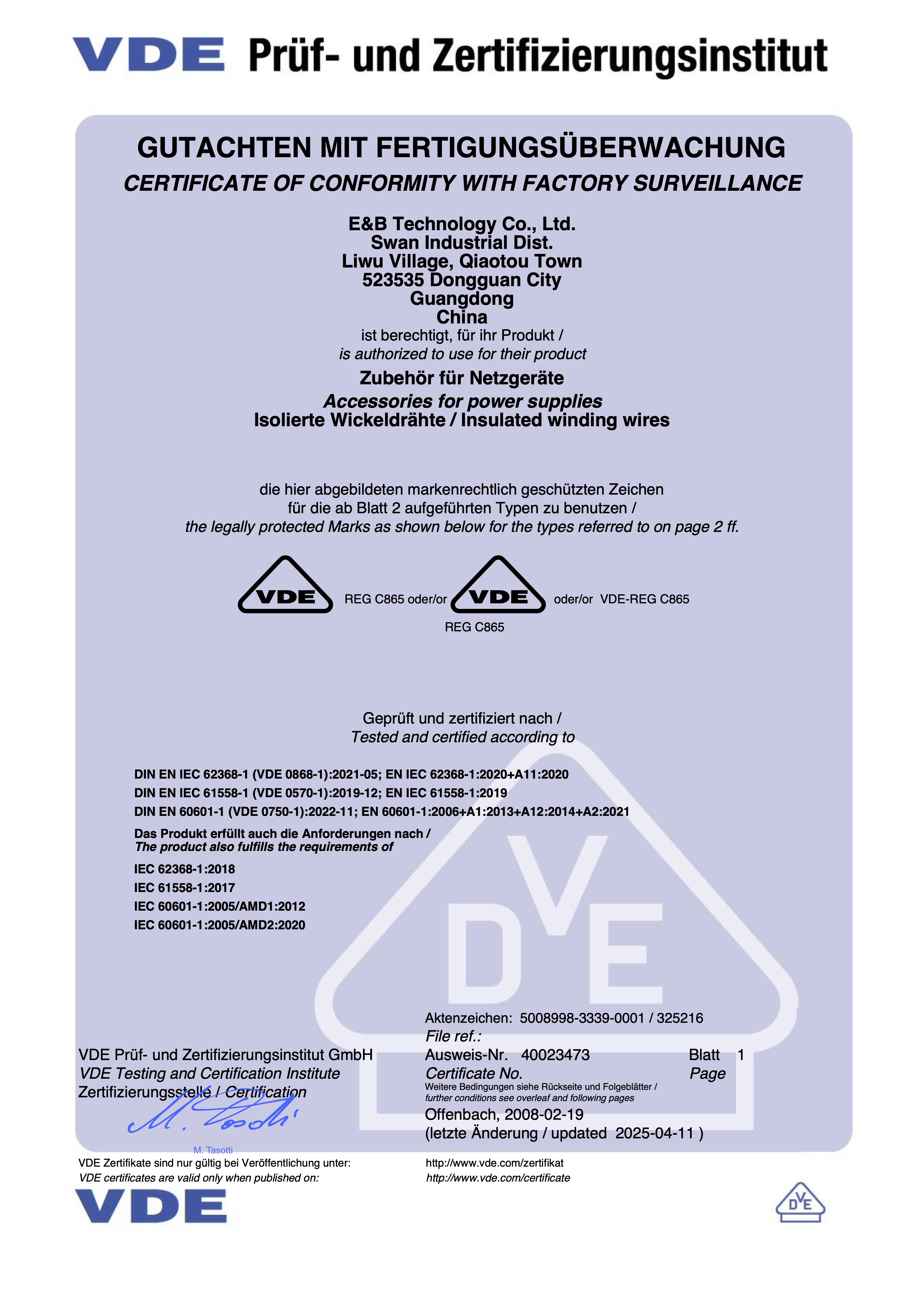 VDE Certificate No.40023473